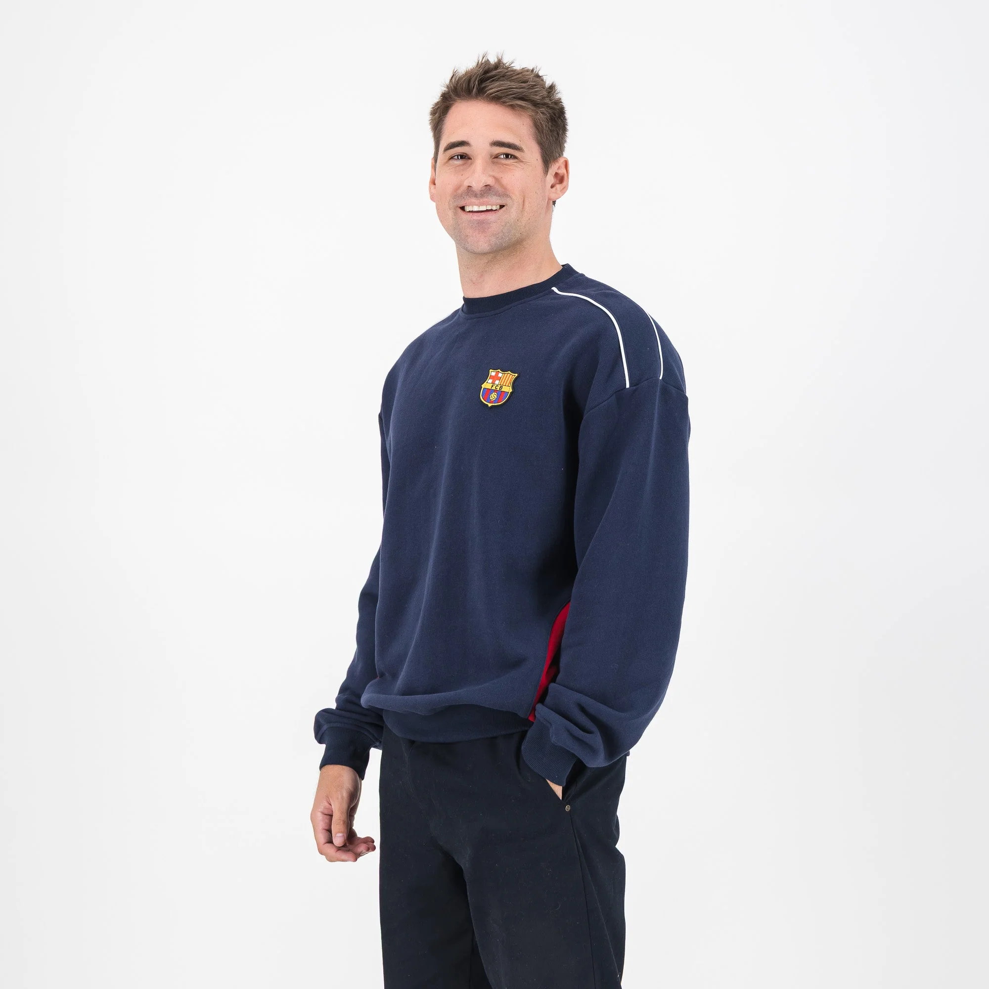 Barcelona FC colour block Crew Sweat-Navy - Image 3