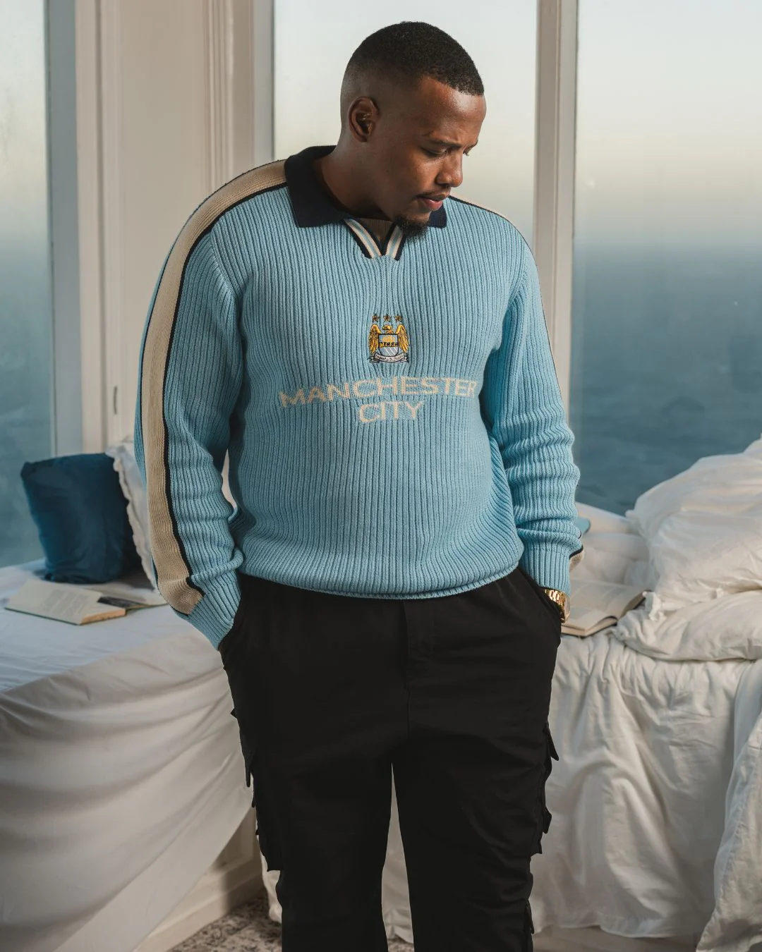 Manchester City Retro LS Knit Jersey-Sky Blue - Image 10