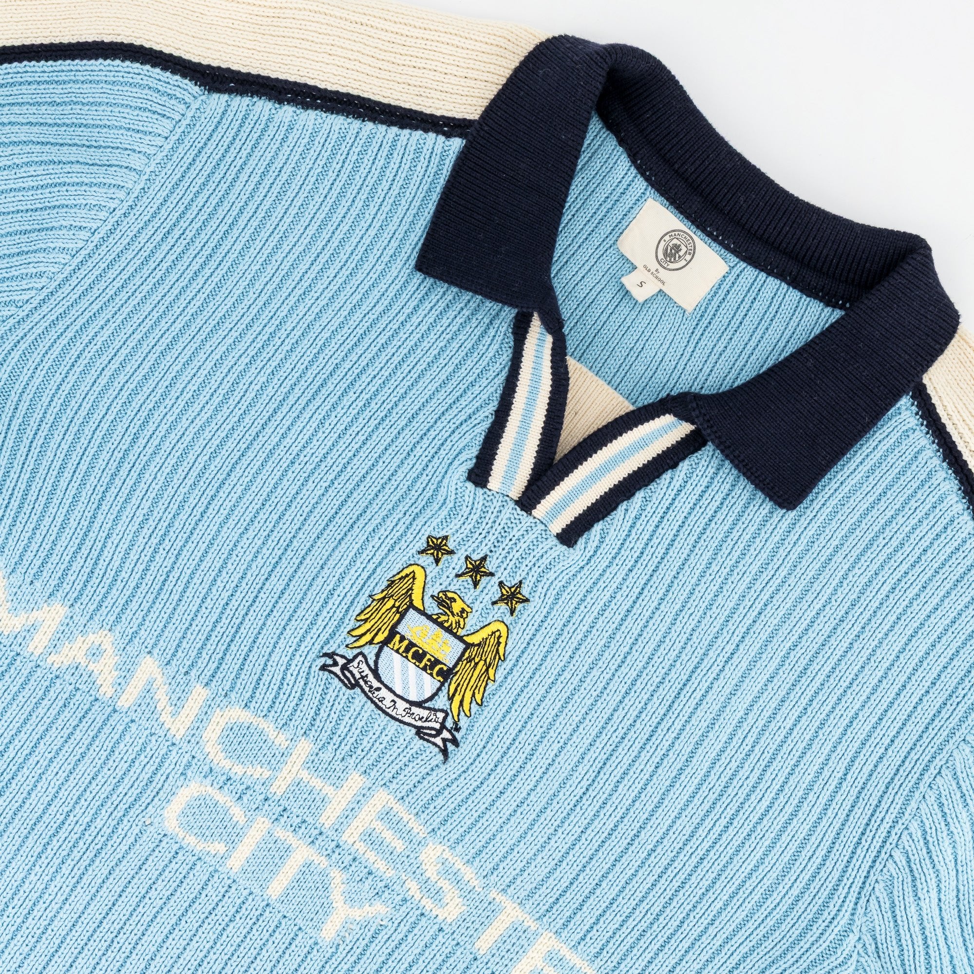 Manchester City Retro LS Knit Jersey-Sky Blue - Image 7