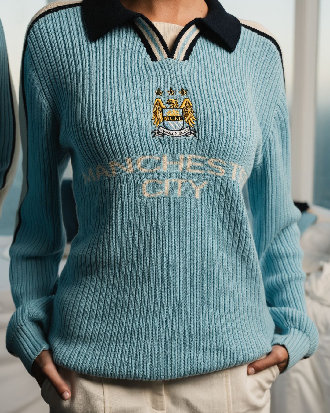 Manchester City Retro LS Knit Jersey-Sky Blue - Image 9