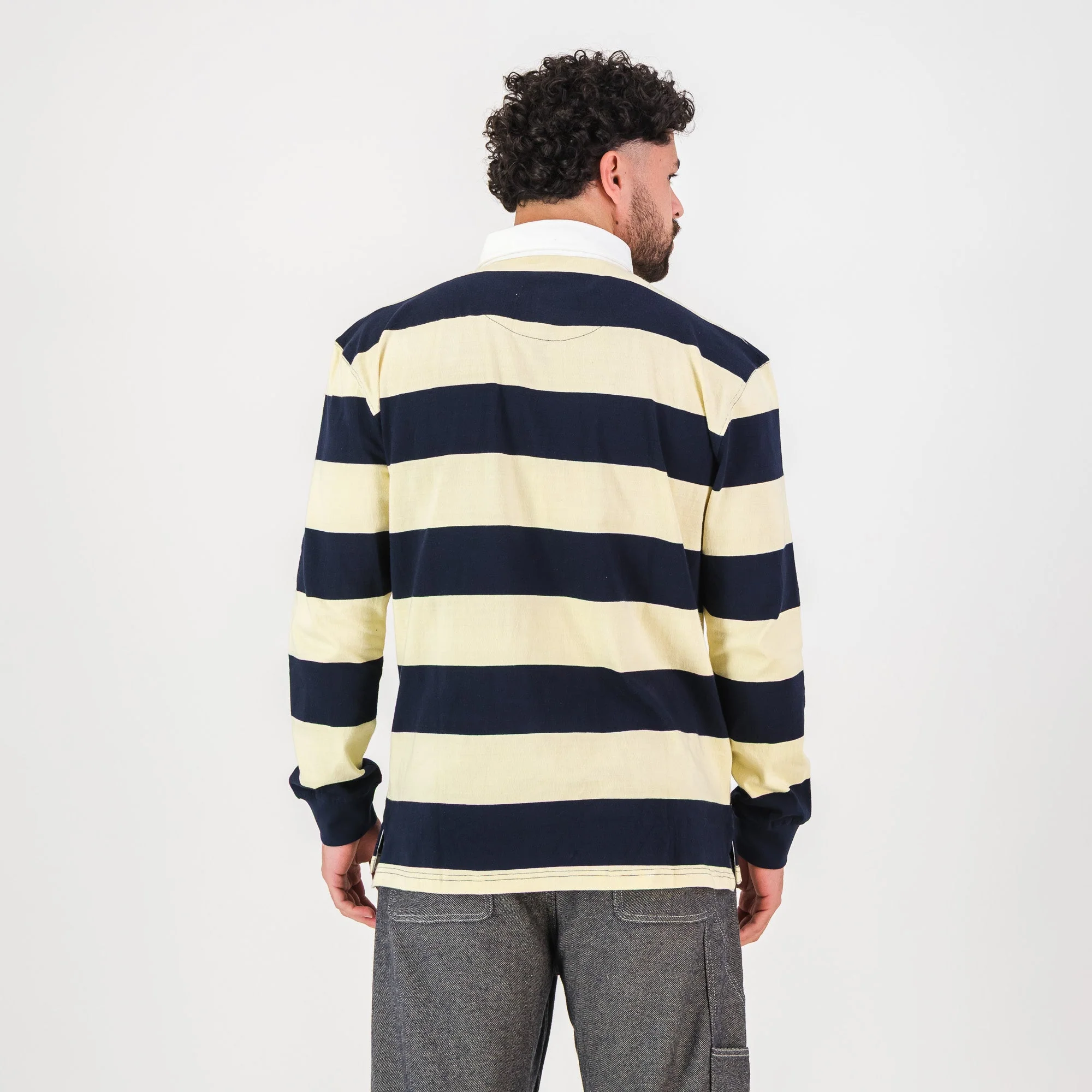 Old School YD Stripe 8X8 LS Rugby Jersey-Navy - Image 5