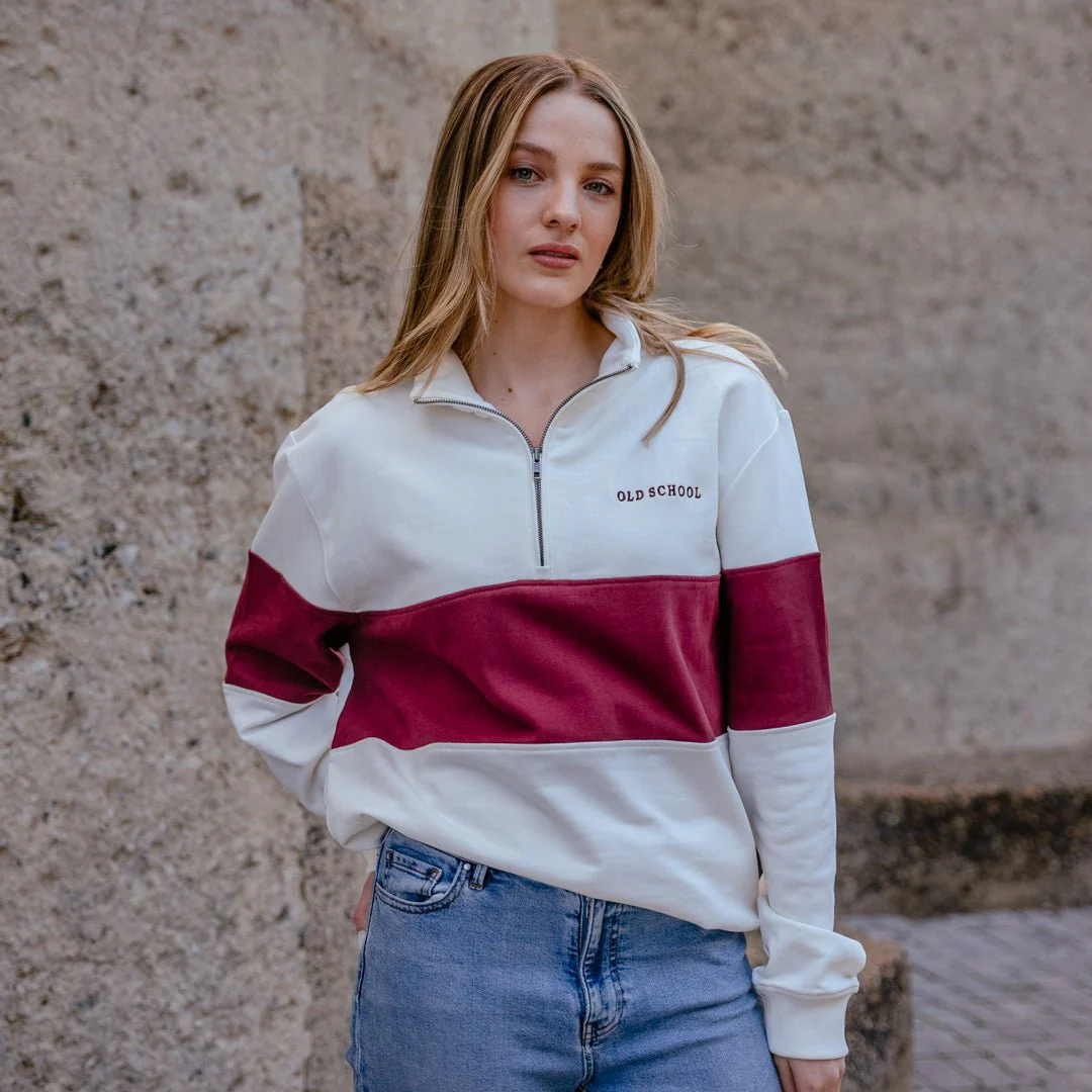 Old School Hoop Quarter Zip Sweat-Maroon - Image 4