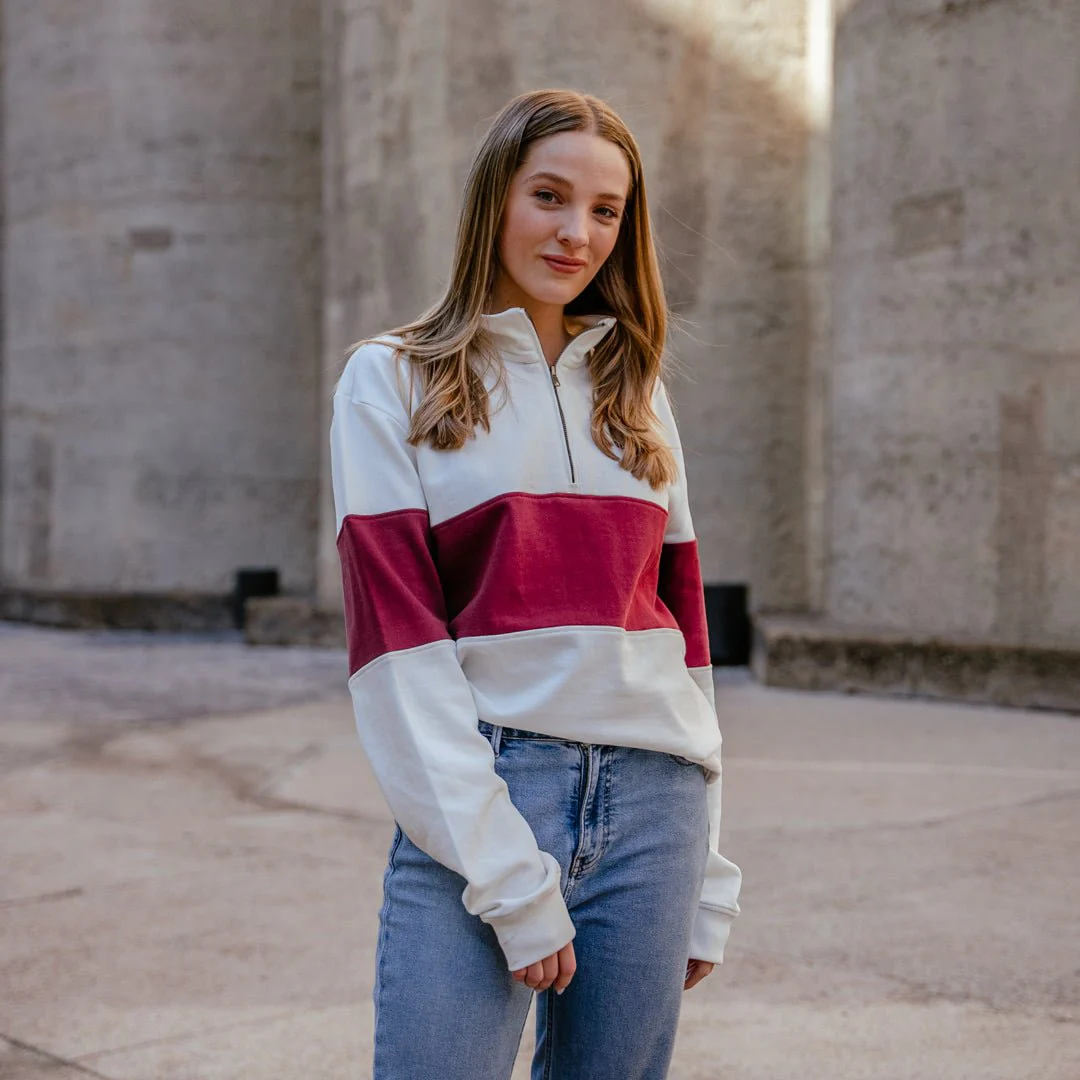 Old School Hoop Quarter Zip Sweat-Maroon - Image 5