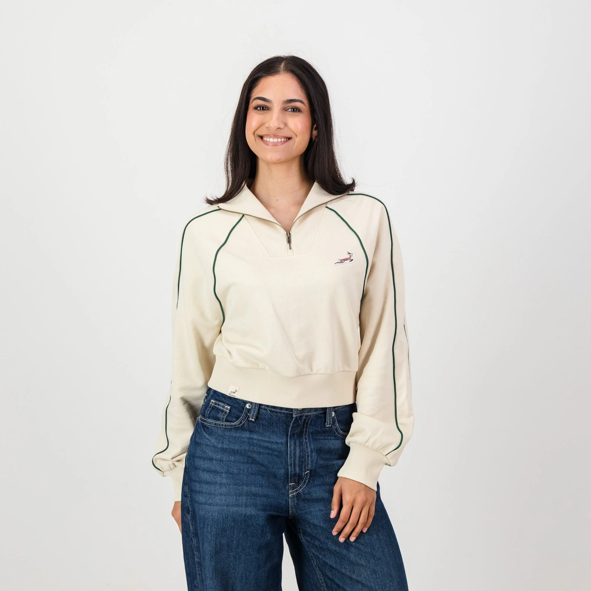 Springboks Ladies Piped Zip Through Sweat-Ivory - Image 2