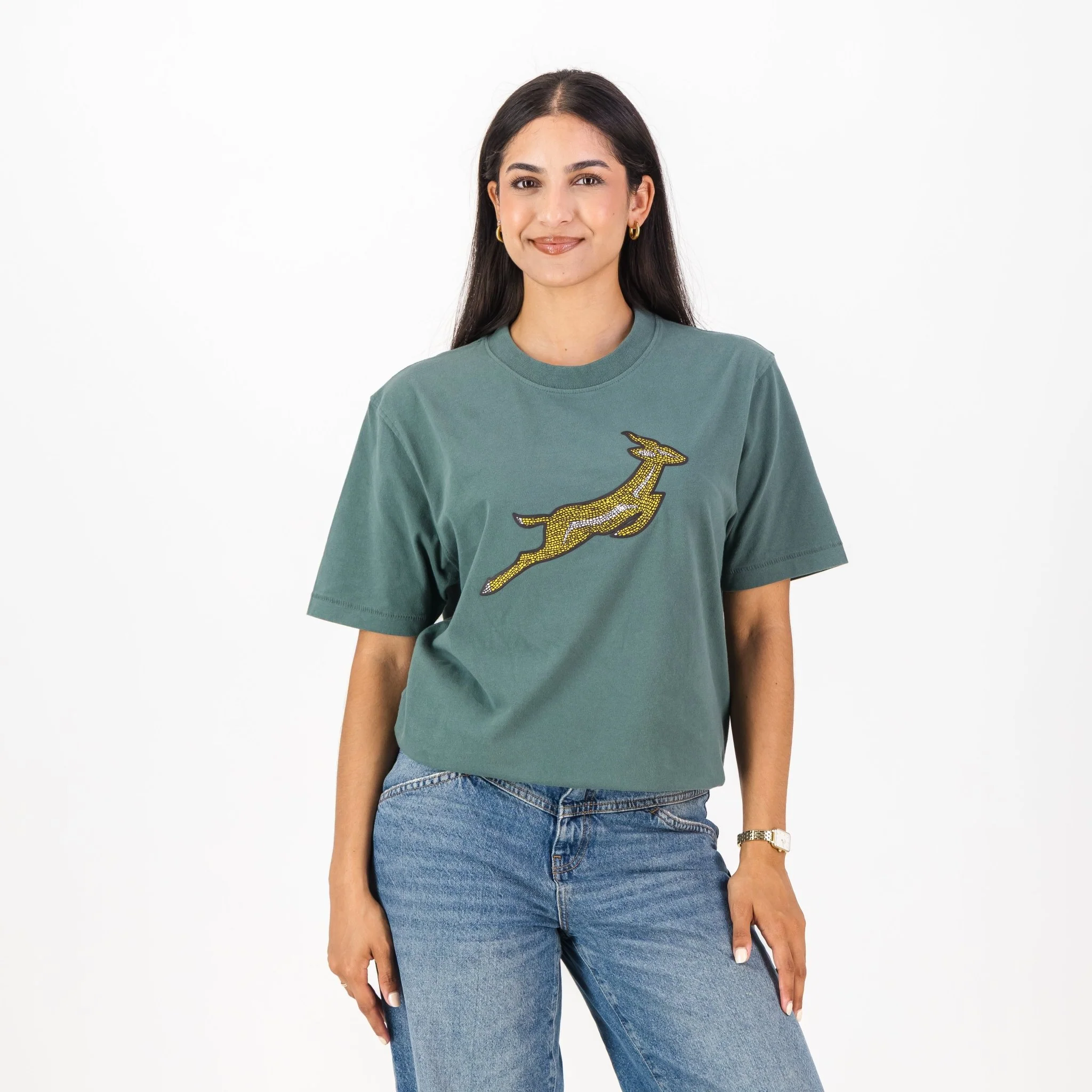 Springboks Mosaic Regular Crew Tee - Forest Green - Image 2