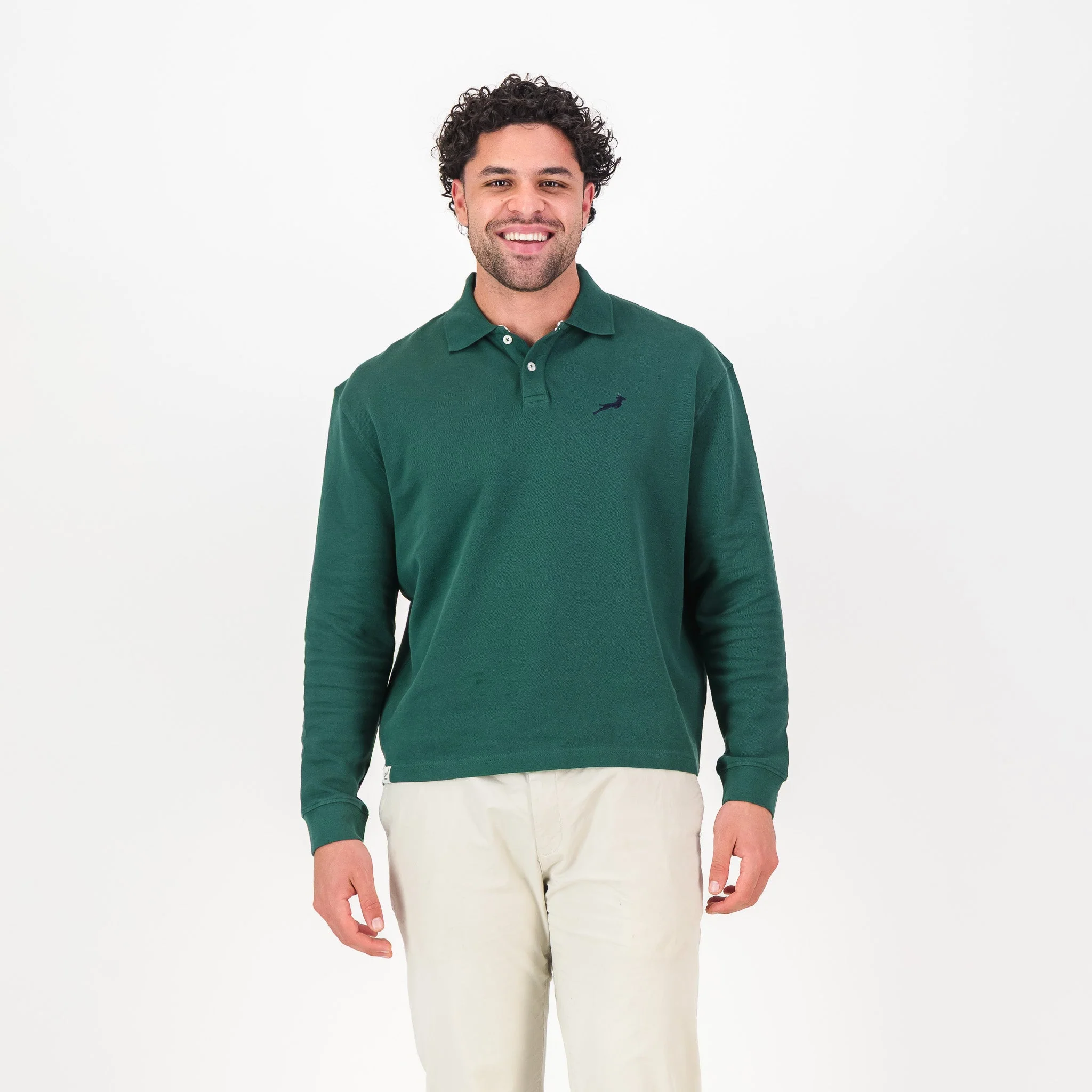 Springboks SML EMB LS Polo-OS Green