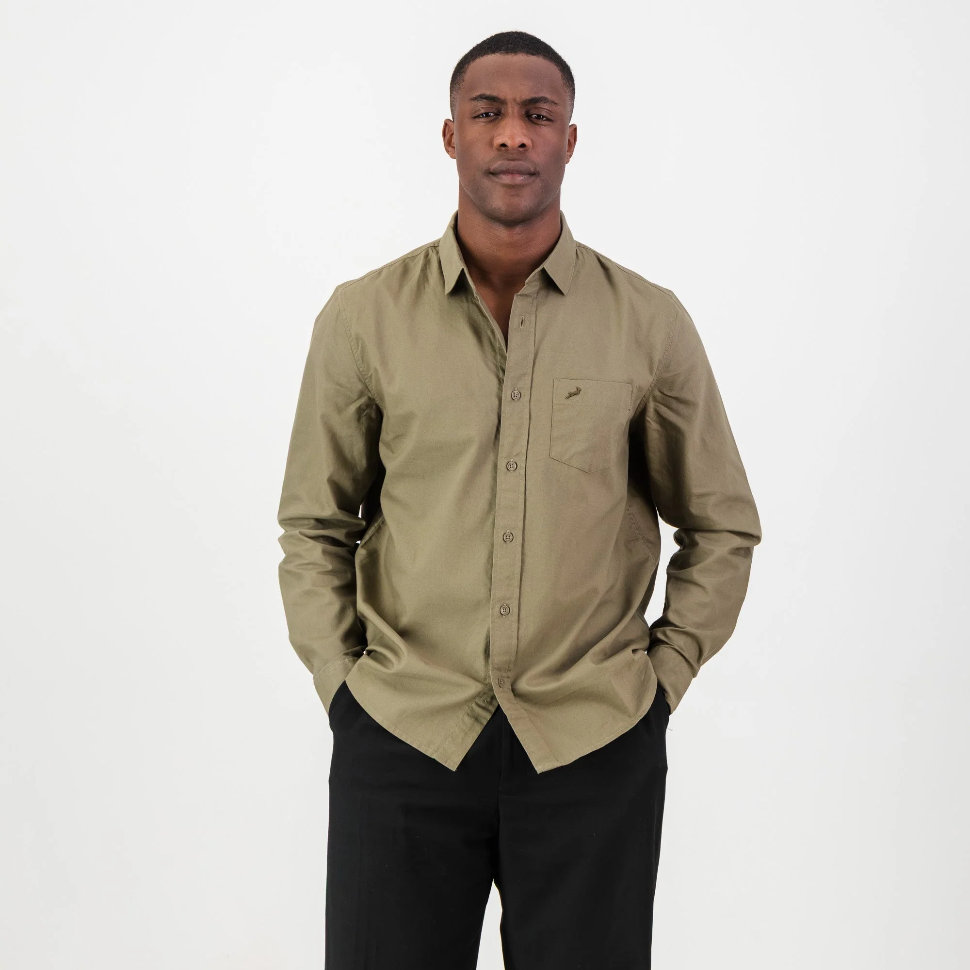 Springboks Tailored LS Oxford Shirt-Taupe - Image 2