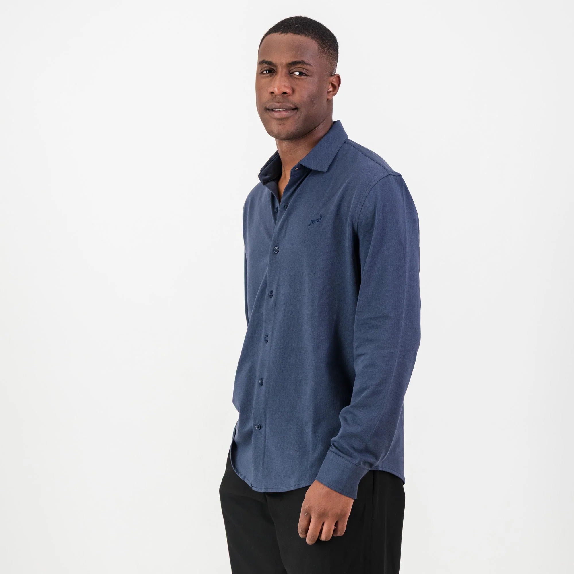 Springboks Tailored LS Shirt-Navy - Image 3