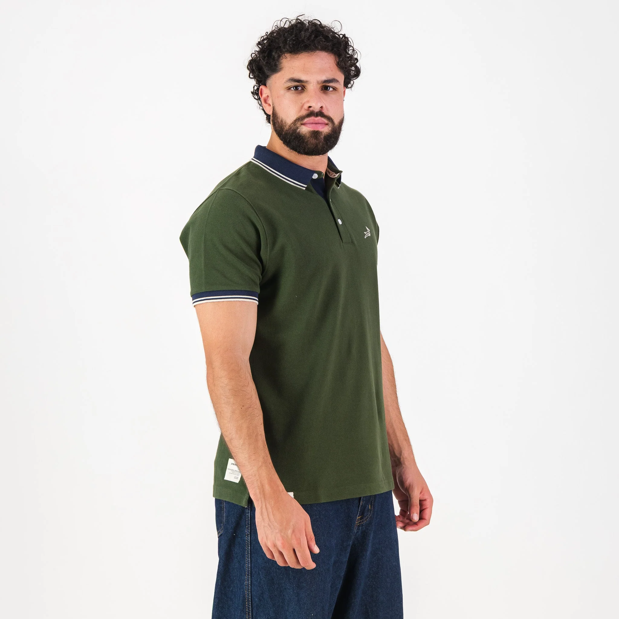 Springboks Tipped SS Polo - Military Olive - Image 3