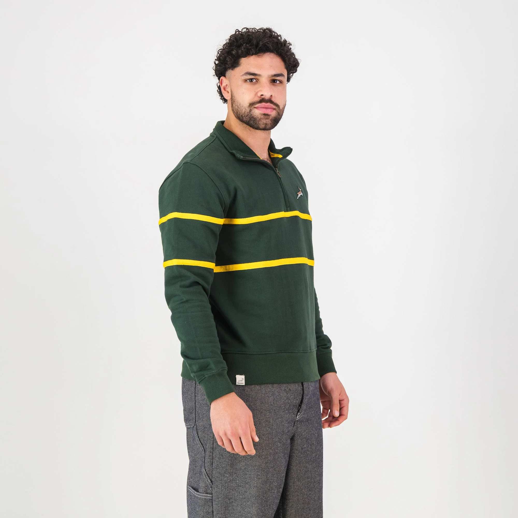 Springboks Twill Hoop Quarter Zip Sweat - OS Green - Image 3